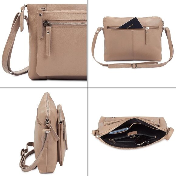 Women Taupe Imported Leather Polyester Crossbody Sling Shoulder Crossover Bag - Picture 6 of 6